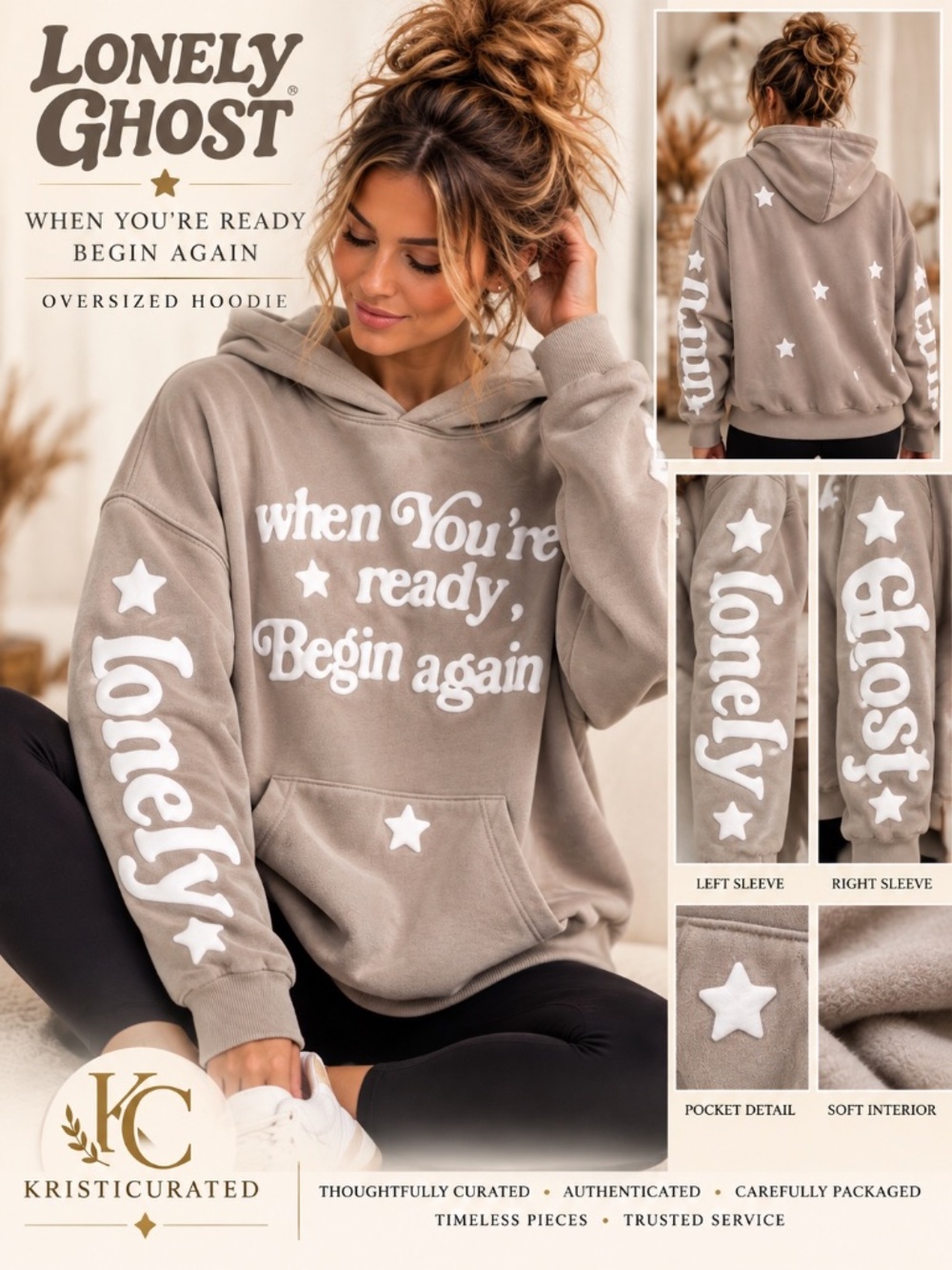 Lonely Ghost When You're Ready Begin Again Oversized Hoodie L